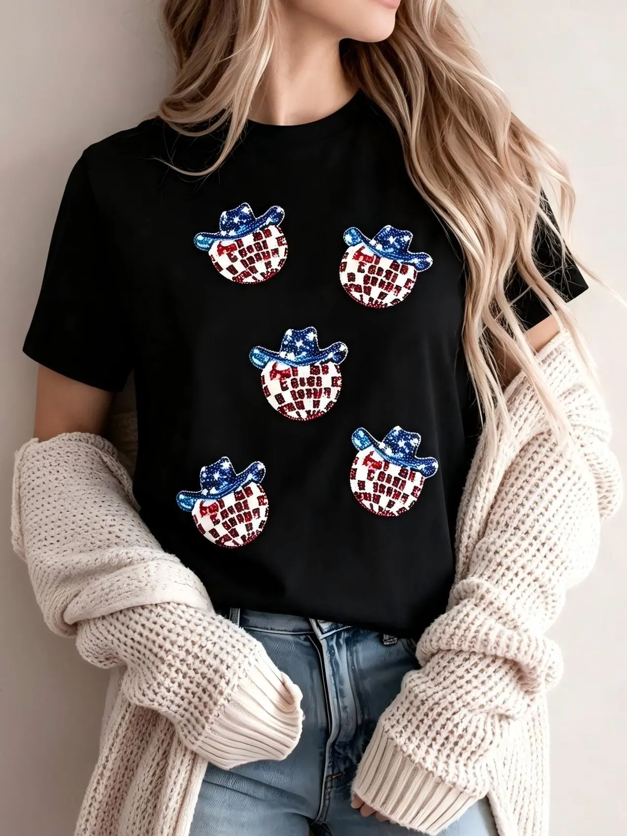 Women's Sequin Round Neck Short-Sleeve T-Shirt - Stylish Sparkly Casual Top for Daily Wear