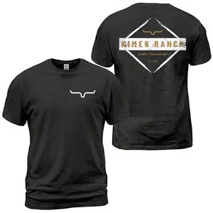 [cotton]Kimes Ranch Diamond Logo T-Shirt, Western Uncomplicated Graphic Tee, Kimes Ranch Back Print With Front Chest Horn Emblem, Cowboy Ranch Casual Outfit, Soft Cotton Tee Gift For Men and Women