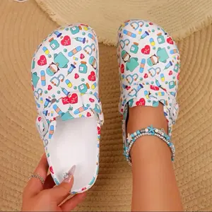 Medical Nonslip Clogs Shoe with Fun Medical Icons Design for Comfort and Style