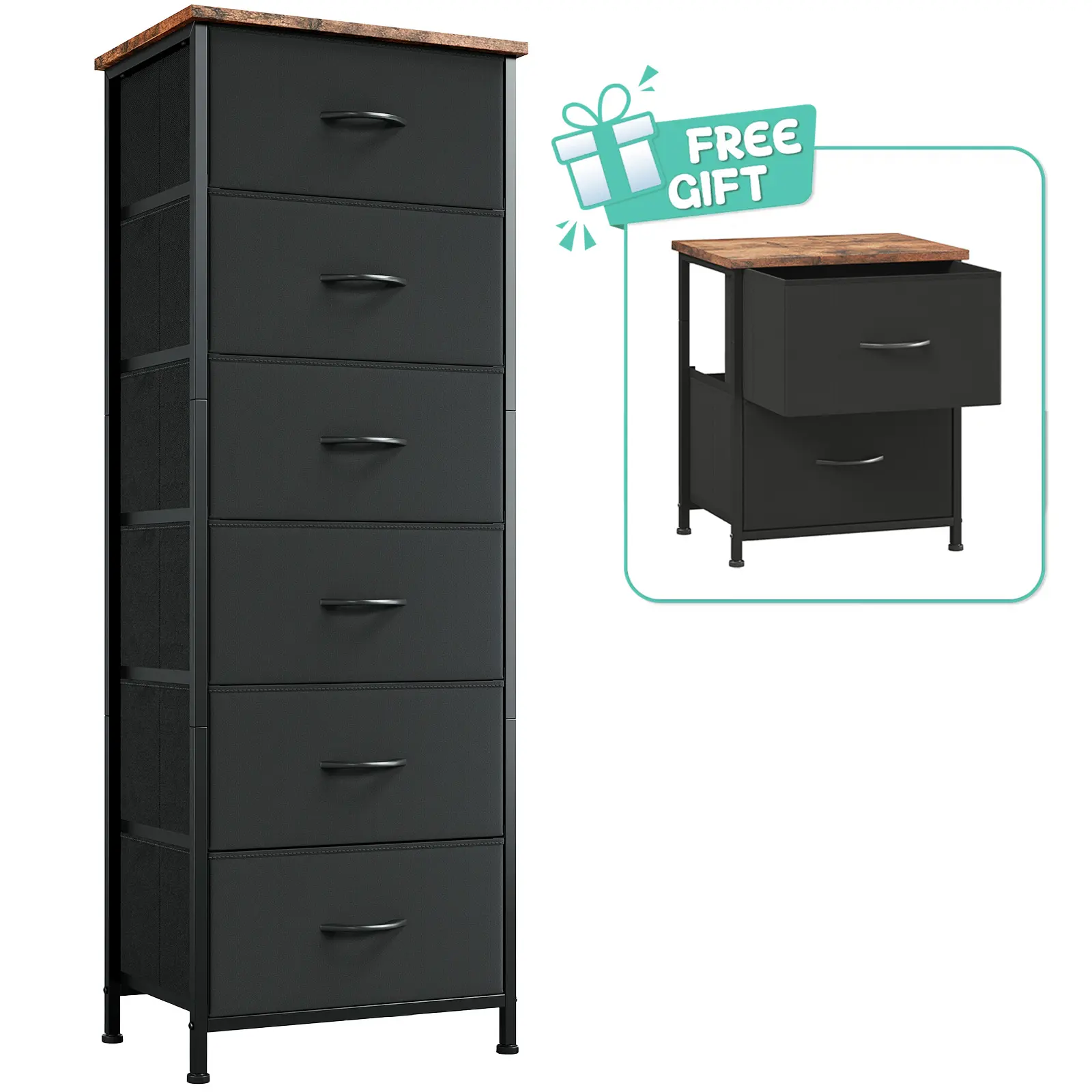 【FREE GIFT】Somdot-Fabric Storage Tower with 6 Drawers,Bedroom Drawer Dresser Organizer,Chest of Drawers with Fabric Bins,Steel Frame and Wood Top for Bedroom,Closet,Entryway Assembled