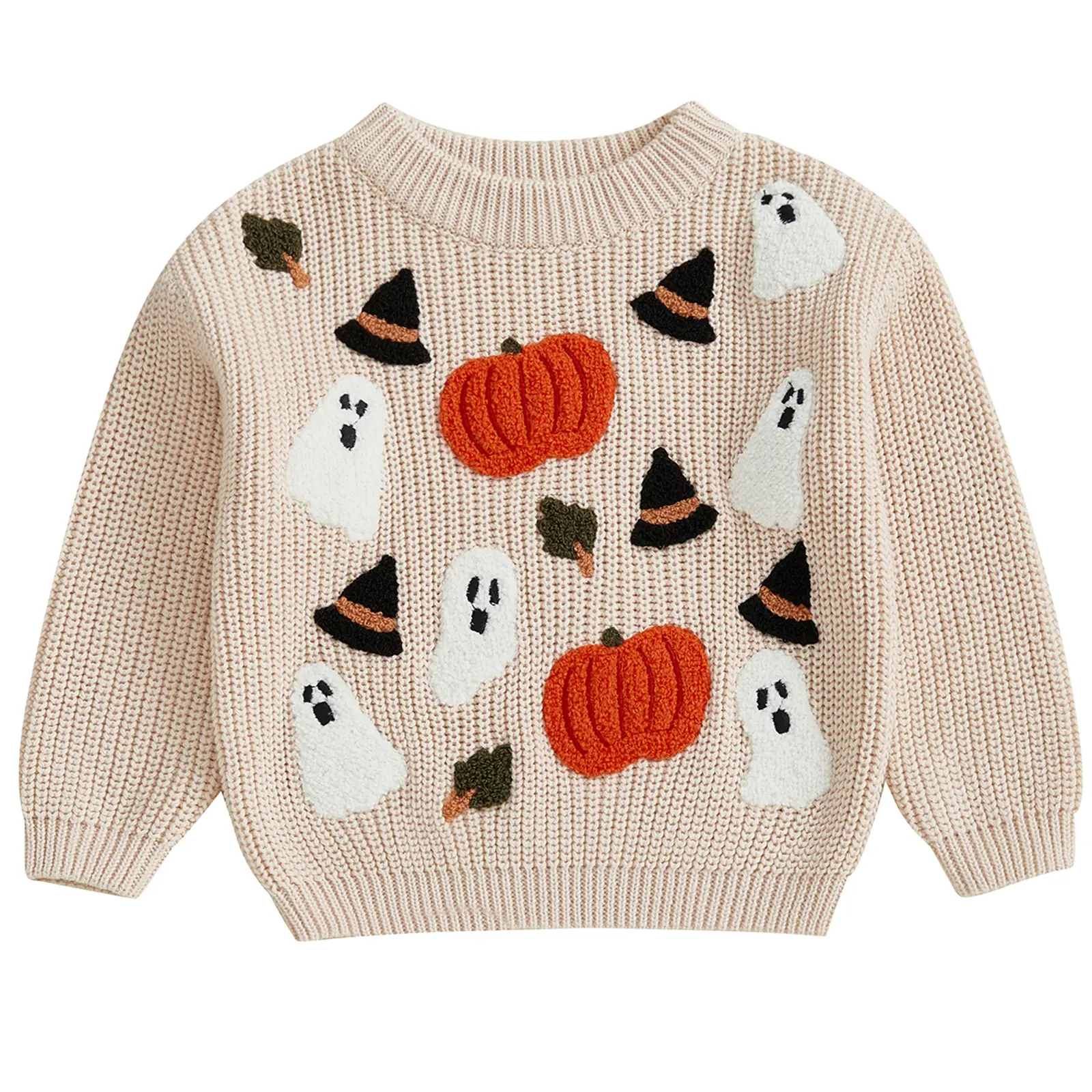 Infant Baby Boy Girl Halloween Sweater Pumpkin Ghost Embroidery Long Sleeve Knit Pullover Sweatshirt Tops Toddler Halloween Clothes
