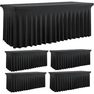 Spandex Tablecloth for 6 Foot Rectangle Tables, 4 Pack Black Fitted Table Cloths 6ft Stretchy Banquet Table Clothes Cover Desk Skirt for Birthday Wedding Parties Baby Shower