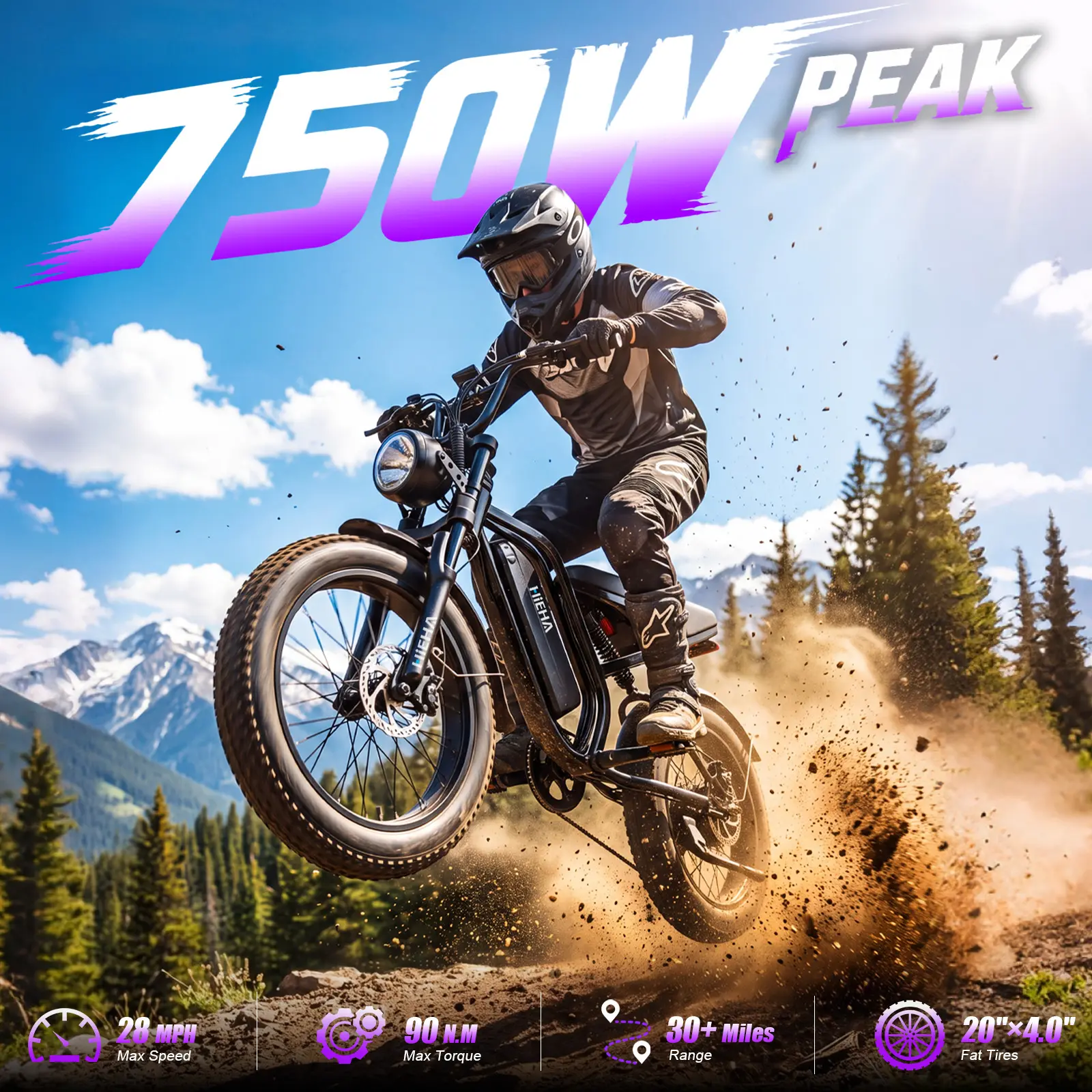 HiEHA | TikTokShopFallDealsForYou 2026 Adult 20" X 4.0"" Fat Tire Electric Ebike, 1500W Peak, 48V 15Ah Battery, 34 MPH Top Speed, 25-31 Mi Range, Full Suspension, Shimano 7-Speed, Off-Road Mountain Ebike with LED Headlight, Horn & Turn Signals