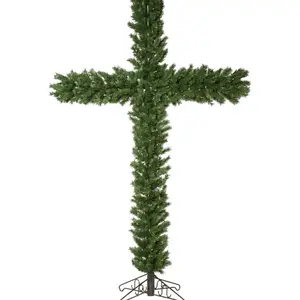 7.5 Feet Artificial Christmas Cross with 782 PE/PVC Tips 250 LED Warm White Dura-Lit Lights for Festive Displays