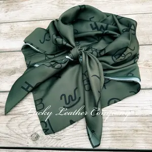 Olive Branded Wild Rag, 35”x 35” Cowboy Wild Rag with Brands