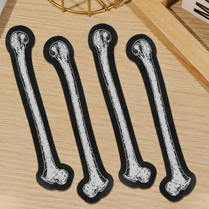 Large Long Bone Punky Patch, 4pcs/set, Gothic Embroidered Iron-On Patch, Suitable for Heat Press or Sewing Applications, Ideal for Clothing, Backpacks, Jackets, Vests, DIY Decorative Fabric Patches Cuttable