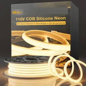 COB LED Strip Lights with Adhesive Backing, Waterproof Silicone Rope Light, Warm White Neon Lighting for Cabinets, Home Office & DIY Projects