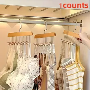 Bra Organizer Rack Set, 1 Pack Bra Hangers with 8 Hooks, Holds Up to 24 Bras, Space-Saving Wood Closet Storage Solution, Multifunctional Clothes Hanger