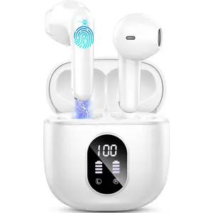 Wireless Earbud Bluetooth 5.3 Headphones 50H Playtime Stereo Bass Ear Buds, in-Ear Earphones with 4 ENC Mic LED Display Noise Cancelling Earbud, Bluetooth Ear Bud IP7 Waterproof Sport for Android iOS