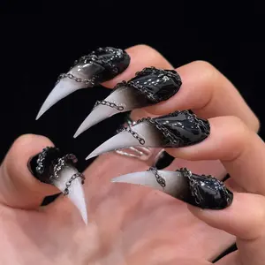 Handmade Long Dragon Claw Nail Tips, Chain Design, European Style, Artificial Nails, Ready-To-Wear, Cat Claw Shape, Handmade Acrylic Nails