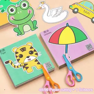 48/96 Piece Fun Paper Cutting Set, Animal Theme, DIY Art Craft Supplies with Scissors, Perfect for Christmas & Halloween Gifts, Stickers Kit