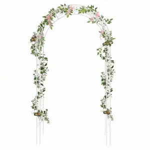 8.5FT Metal Garden Arch Trellis for Climbing Plants Outdoor, Heavy Duty Arbor for Wedding & Party Decor, White Steel Trellis, Large Flower Support Rack