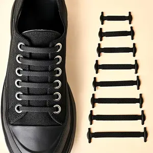 16 pieces/pack no-tie elastic shoelaces, suitable for sports shoes, casual shoes, and fitness shoes Footwear Bridal Black Tactical Anti Slip