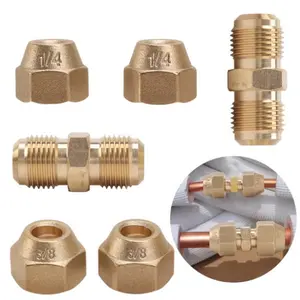 2Pieces Copper Pipe Extension Joint Connectors for Air Conditioning Pipe Coupling Adapters with Flare Nuts and Connectors for Copper Tube Diameter 3/8 and 1/4-Inch