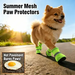 Breathable Mesh Dog Shoes Outdoor | Summer Paw Protectors for Hot Pavement | Anti-Slip Pet Booties with Reflective Straps | 4 Pcs