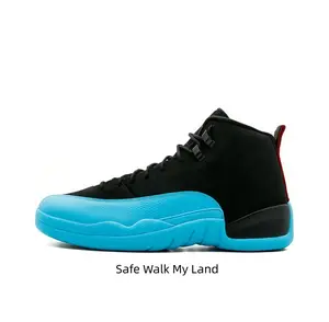 Black Bright Cyan Two-Tone High Top Retro Basketball Sneakers Street Daily Kicks