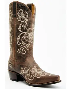 Women's Lasy Floral Embroidered Western Boots - Snip Toe