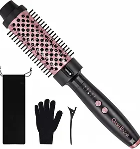 Thermal Hair Curling Brush-1.5"Heated Round Brush with Negative Ion Tech,5 Heat Settings, Quick 30s Heat,Long-Lasting Curls,Rose Gold, Universal Voltage, Frizz-Free,Perfect Hair Styling Tool for Women,Anti-frizz hair brush,Professional hair styling brush