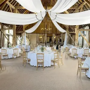 White Ceiling Drapes 6 Panels 5ftx10ft Wedding Drapery Fabric Cheesecloth for Party Ceremony Stage Event Decoration Chiffon Backdrop with 4" Pockets for Easy Cleaning