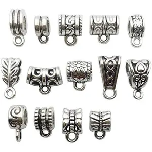 100g About 125pcs Mixed Tibetan Tube Spacer Bail Bead Hanger Fit Charm European Bracelet Pendant Antique Silver
