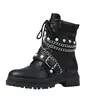 AMINUGAL Women's Lightweight PU Leather Stud Combat Boots - Lace-Up Round Toe Military Ankle Booties with Chain, Pearls, Side Zipper, Rubber All-Weather Grip, All-Seasons Shoes for Women