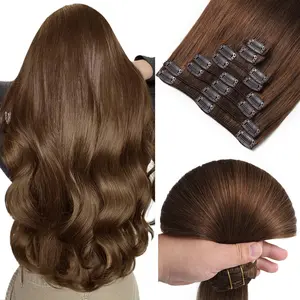 Chocolate Brown Clip in Hair Extensions Real Human Hair Invisible Seamless Straight Remy Human Hair Extensions Clip Ins For Women Natural Looking 22 120g 8Pcs Per Set With 18 Clips Double Weft (14-26 Inch #4 Chocolate Brown)
