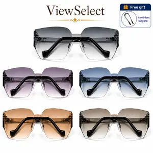Photochromic Curved Shield Sunglasses, UV400 Blue Light Filtering Rimless Wraparound Glasses with Anti-Slip Temples & Free Lanyard