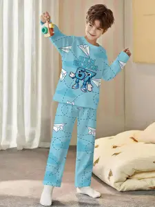 Paper airplane robot 2-piece set: long-sleeved pajamas with digital printing and extended sleep pants for boys, made of flame-retardant fabric. This fashionable, trendy, casual, comfortable and soft pajama set is suitable for sleeping and home leisure. It