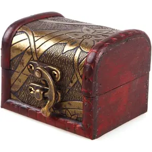 PrimPick Small Vintage Jewelry Treasure Lock Storage Handmade Wooden Jewelry Case Box Lockable Jewelry Storage Random Color