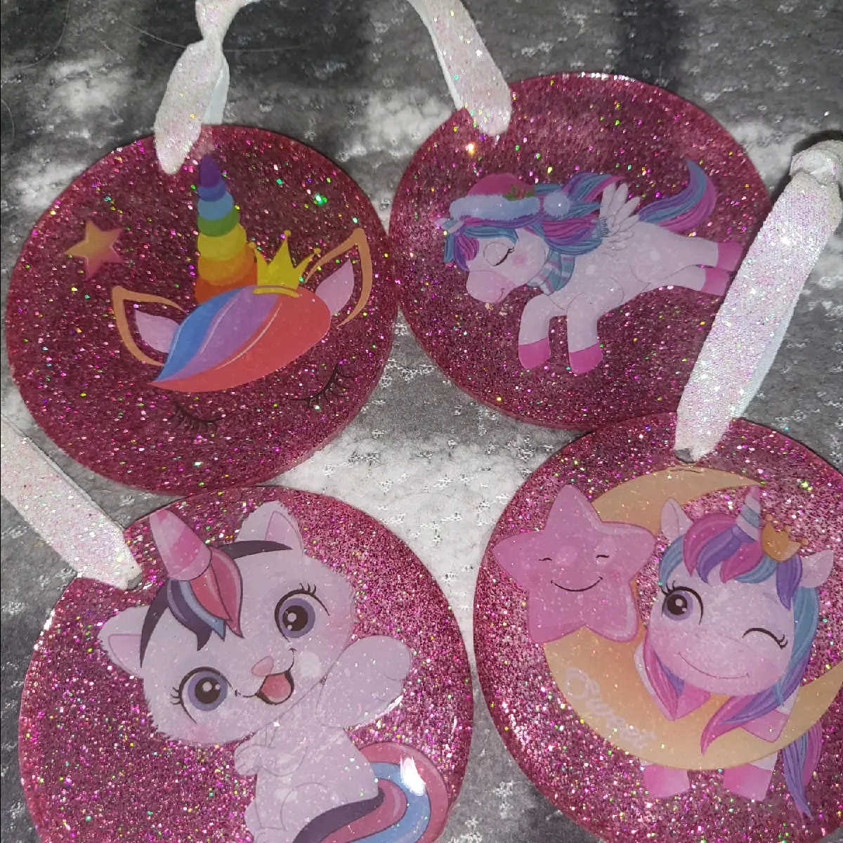 so stinking cute set of 4 unicorn ornaments