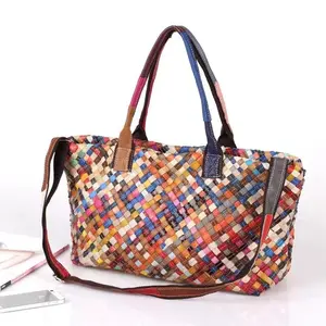 New Leather Woven Bag with Colorful Patchwork Stripes, Casual Specialty Bag, Shoulder Bag, Crossbody Bag for Women