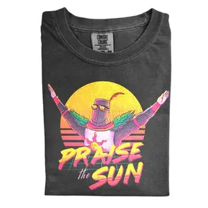 Vintage Praise the Sun T-Shirt in Comfort Colors, Retro Video Game Tee with Faded Distressed Look, Unisex Gamer Gift for Men and Women, Heavyweight Relaxed Fit Soft Cotton Apparel, 90s Vibe Casual Streetwear Essential