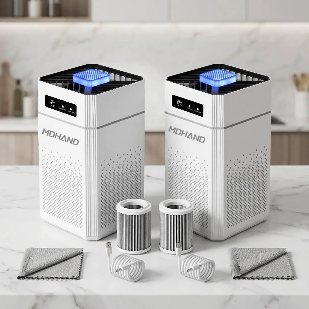【BackToSchool】2-Set Cordless Large Room Air Purifier (2*purifier, 4.92x4.92x9.65 inches, 50-120 sq m), with Filters, USB Port, Charging Cable, Ionizer, Odor-Dust Remover, Aroma Therapy Pad, ABS Household Appliance for Family Home Bedroom,4.92 X 4.92 X 9.6