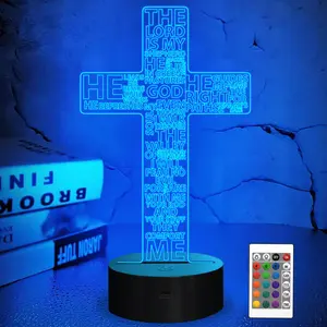 Jesus Cross 3D Night Light - 16 Color Changing LED Lamp with Remote Control, Christ Optical Illusion Desk Lamp, Perfect for Xmas, Birthday & Easter Gifts
