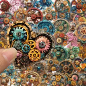 Clock Gear Pattern Sticker, 50pcs/set Vintage Mechanical Wind Decorative Sticker, DIY Decals for Water Bottle, Laptop, Phone Case, Scrapbooking, Journal Making, Aesthetic Stickers