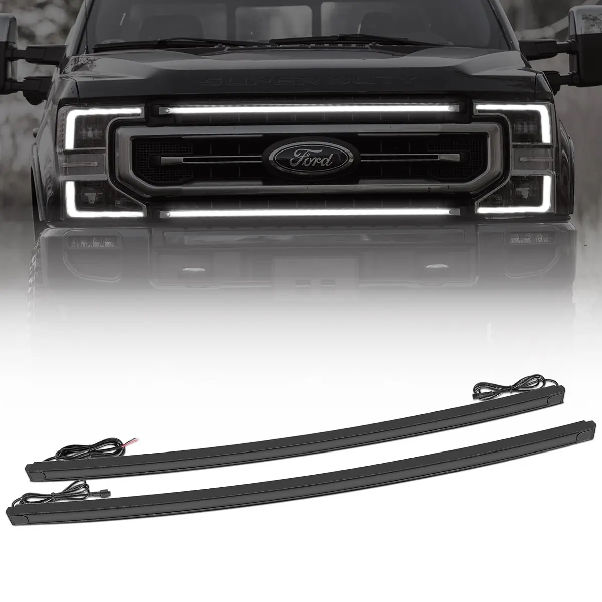 RECON Ford 2017-22 Super Duty F250 F350 37" Aluminum Grille Mount 2-Piece Kit Ultra Bright White LED DRL Lights - Smoked Lens