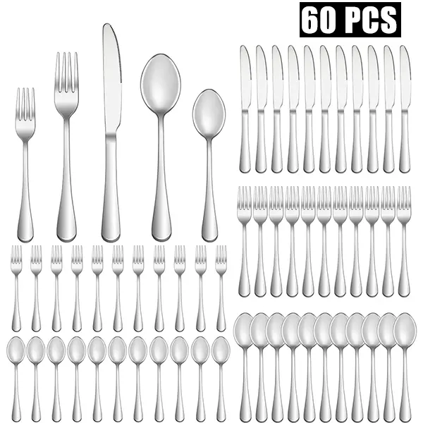 60-Piece Stainless Steel  Mirror-Polished Knives Forks Spoons Teaspoons & Dessert Forks Durable Dishwasher-Safe Cutlery Sturdy Colorful Stylish,kitchen accessories,kitchen essentials,knives kitchen set,kitchen supplies,kitchen gadgets  silverware gold