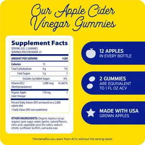 Enzymedica Apple Cider Vinegar Supplement for Women & Men - Apple Cider Vinegar Gummies with Mother, 1000 mcg Vitamin B12 & 710 mg ACV per Serving, Gut Health & Digestive Support, Vegan