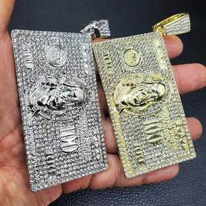 $100 Hundred Dollar Bill Benjamin Money Large Iced Charm Pendant Hip Hop Jewelry