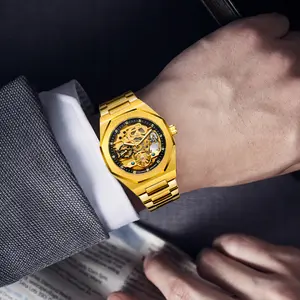 Round Dial Automatic Men's Mechanical Watch Waterproof Luminous Stainless Steel Strap Skeleton Watch Analog Men's Watch Business Luxury Luminous Analog Watch as Birthday Gift Daily Clothing Decoration