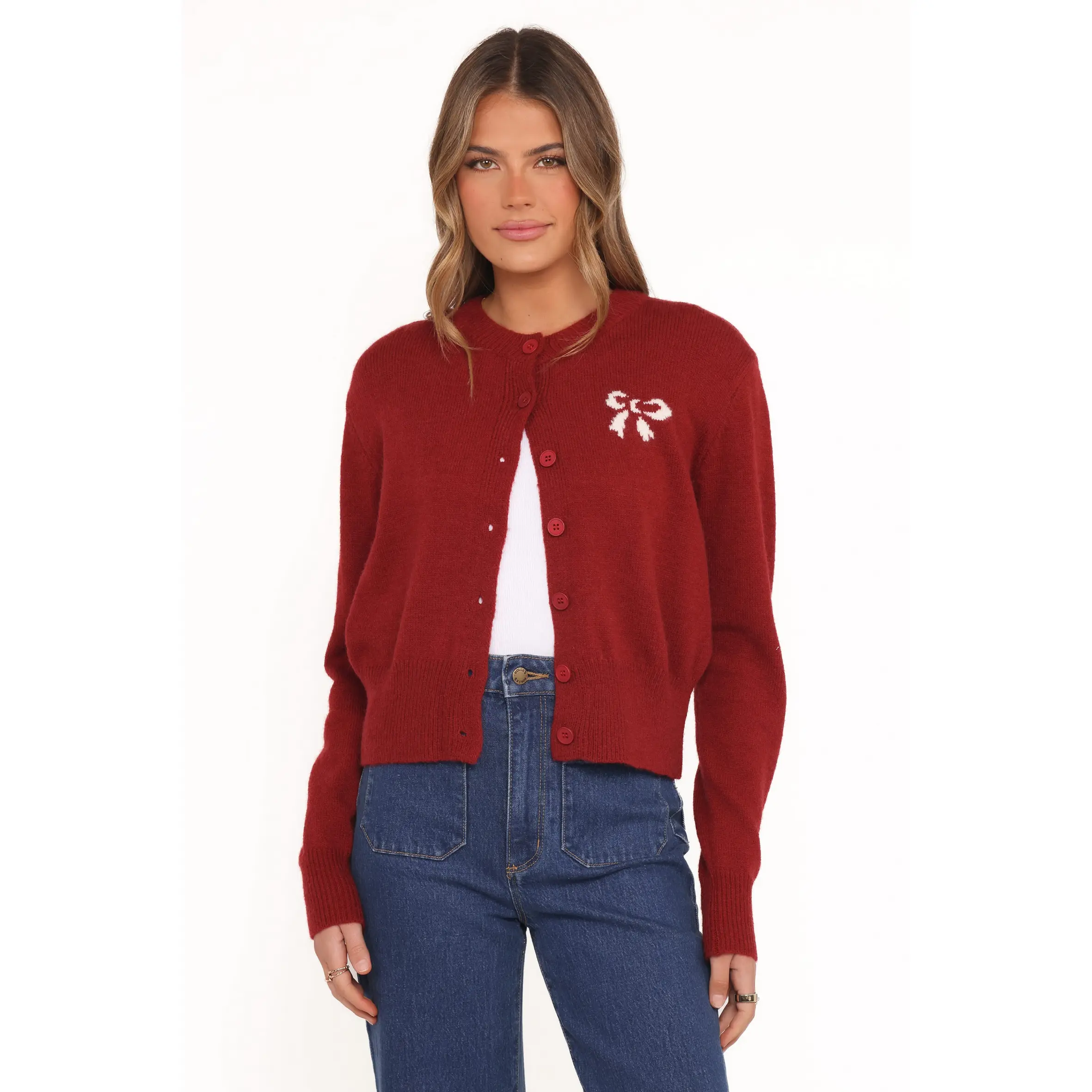 Middleton Mini Bow Cardigan - Wine