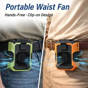 Ntaanoo Personal Waist Portable Rechargeable Fan with 3 Speeds Airflow LED Light & Torch for Outdoor Jobsite Farms Traveling Fishing