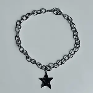 Silver-Tone Chunky Chain Star Pendant Necklace – Y2K Bold Statement Jewelry, Beach Festival Piece