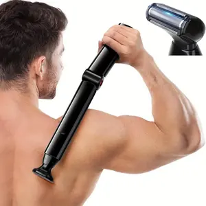 Men's Long-Handled Back Shaver with Facial Razor, Body Shaver with 2 Shock-Absorbing Elastic Heads and Adjustable Curved Handle - A Gift for Dad or Boyfriend