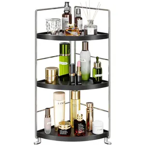 3 Tier Bathroom Corner Organizer Countertop, Vanity Counter Skincare Makeup Storage Shelf, Bathroom Sink Countertop Organizer, Black