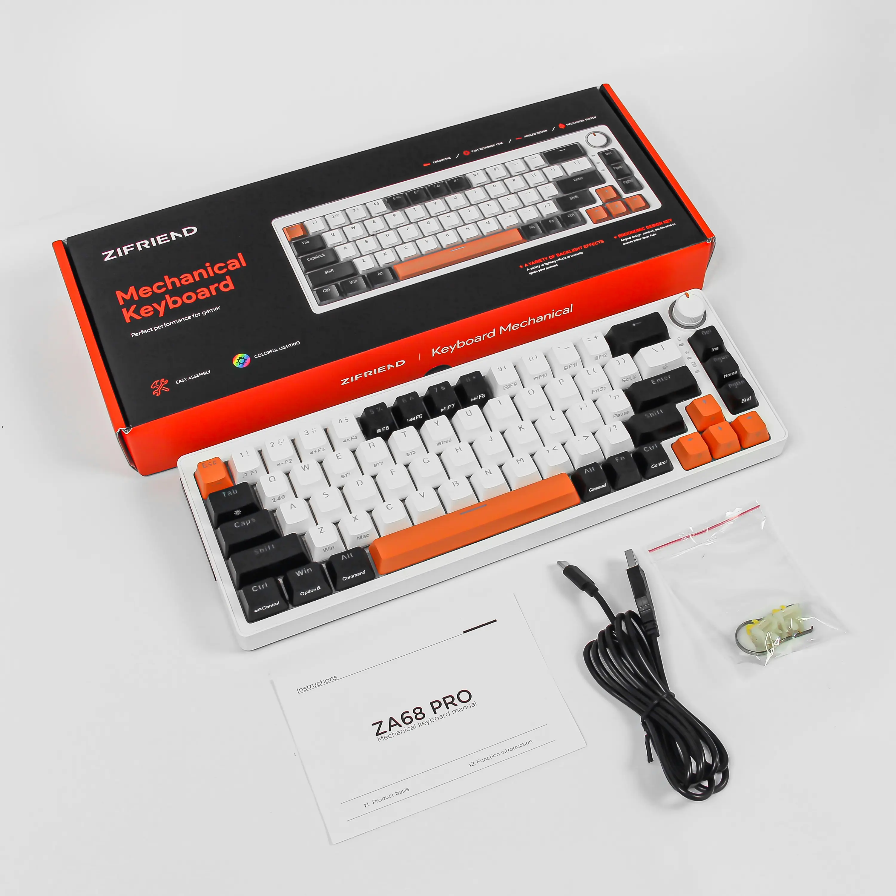 フェリージ ZIFRIEND ZA68 Pro Mechanical Keyboard with knob 68 Keys Wired