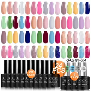 GIOIO 24PCS Gel Nail Polish Set Include 20 Colors UV Gel Polish Manicure With Base Coat,Top Coat, Matt & Glitter Top Coat Nude Pink  White Blue Nail Gel Polish Set