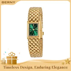 BERNY Gold Watches for Women Vintage Ladies Square Quartz Wristwatch All Stainless Steel Adjustable Bracelet Tools Included Womens Waterproof Goldwatch Dainty Old Money Luxury Casual Retro Gift for Mother Wife, Easter gift