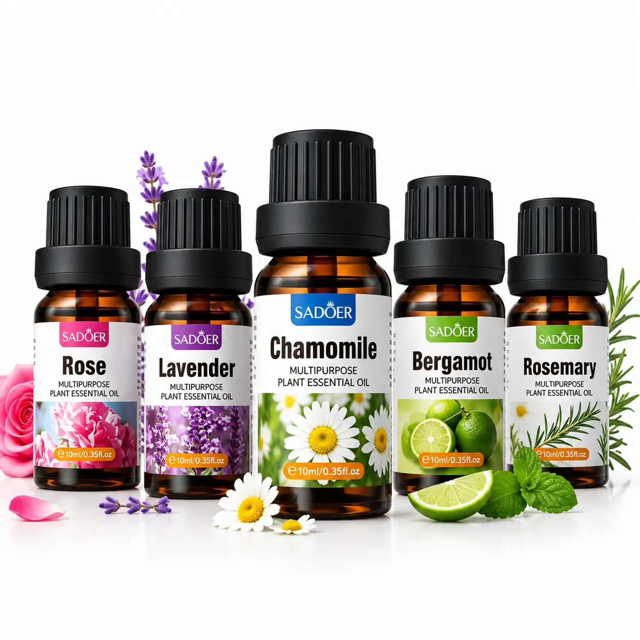 5 Pack Home Fragrance Oil Set, 10ML Scented Oils for Diffusers, Rose, Lavender, Chamomile, Bergamot & Rosemary