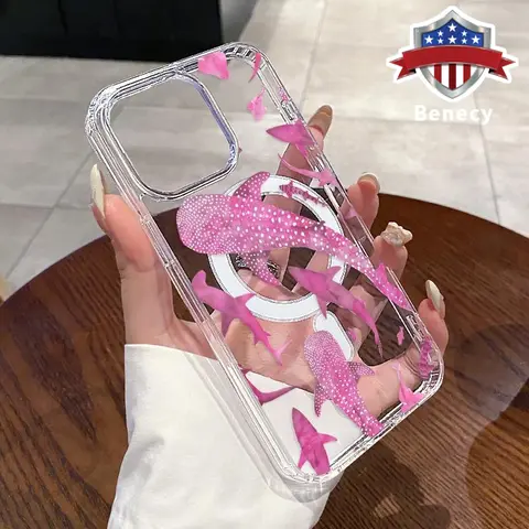 Magnetic Soft Silicone Smartphone Case, Cellphone Accessories for iPhone 11,12,13,14,15,16,17 Pro Max,Plus,E,Air,XR,XS, Marine Life Ink Art, Oil-Wipe Matte, Anti-Yellowing, Shockproof, Ultra-Thin, Crystal Transparent Acrylic Large Hole Protective Casing
